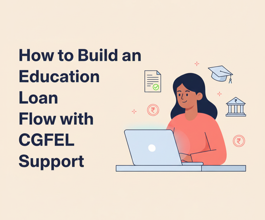 “A student using a laptop to understand education loans with CGFEL support, with icons of a college, documents, money symbol, and graduation cap.”