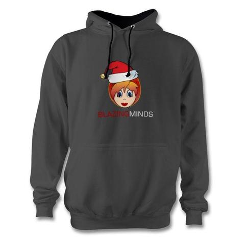 A black hoodie featuring the Blazing Minds logo with the addition of a Santa hat for a special Christmas design.