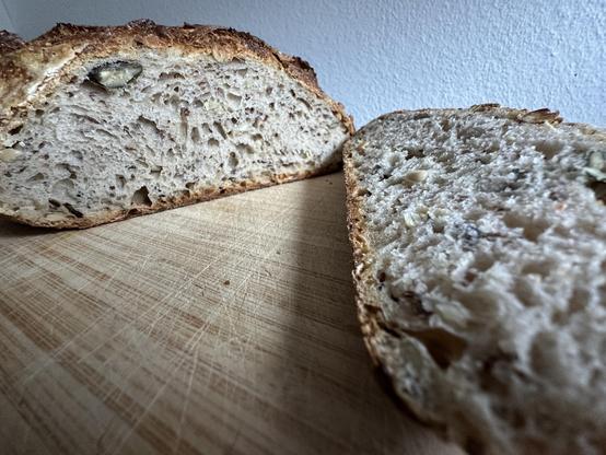 Crumb of a freshly baked sourdough bread.
