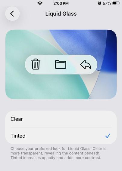Change Liquid Glass to "Tinted" for it to look less like ass...