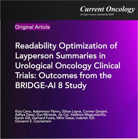 The BRIDGE-AI 8 Study focused on improving readability in clinical trial summaries:

📝 Improved readability to FRES 73.3±3.5
📚 Aligned with middle school reading levels
🗂 Achieved 100% content inclusion  
🔍 Enhanced comprehension

#GAI #ClinicalTrials #Urology #Pub2Post

tnyp.me/4pnAprii/m
