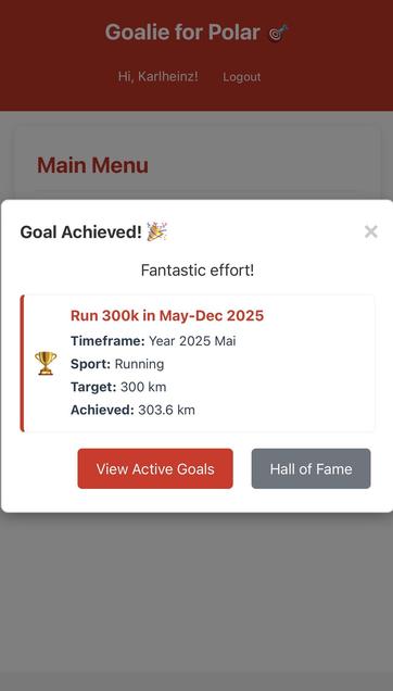 Screenshot showing that I achieved my running goal.