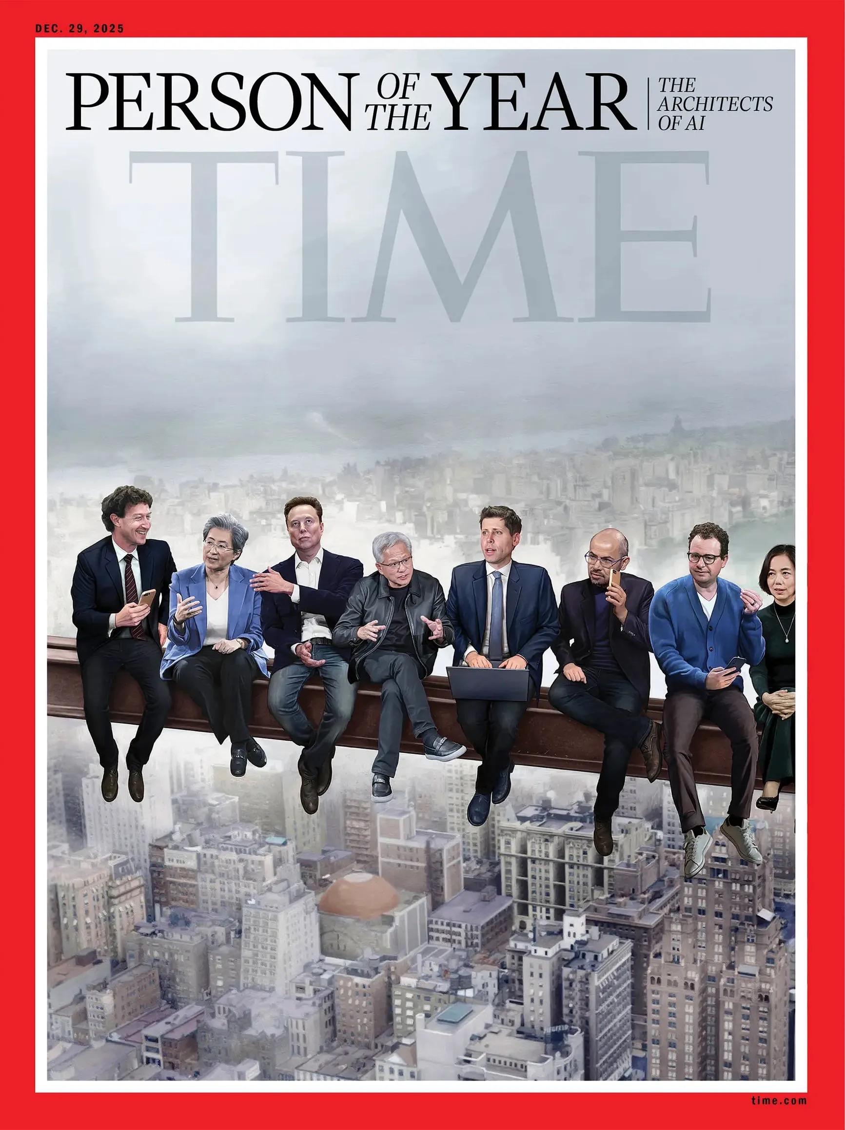 Time cover, people sitting on a beam. From left to right: a bunch of fucking dweebs. 