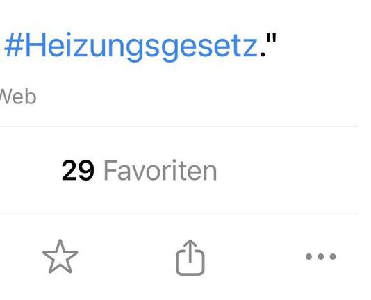 Screenshot: Ein Tröt mit dem Hashtag Heizungsgesetz hat 29 Favs. 