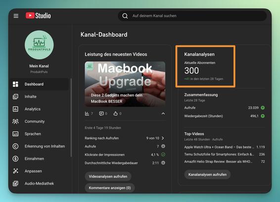 300 Abonnenten auf Youtube