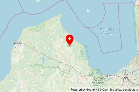 A map showing the area of Vandzenes pagasts with a pin at the position of Dārtes Evanģēliski luteriskā baznīca, Vandzenes skola-Nogale-Lubezere, Vandzenes pagasts, LV-3281, Latvia