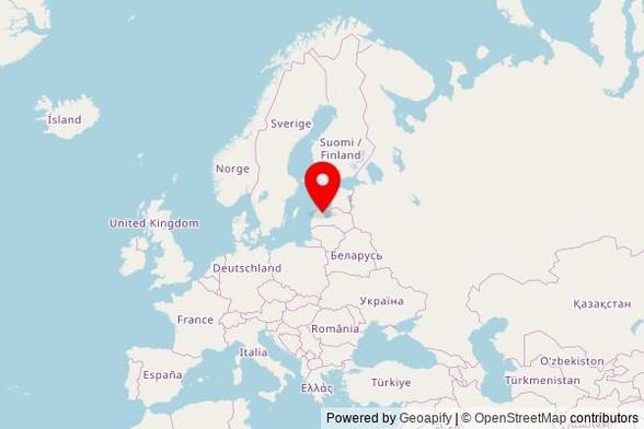 A zoomed in map showing a pin at the position of Dārtes Evanģēliski luteriskā baznīca, Vandzenes skola-Nogale-Lubezere, Vandzenes pagasts, LV-3281, Latvia