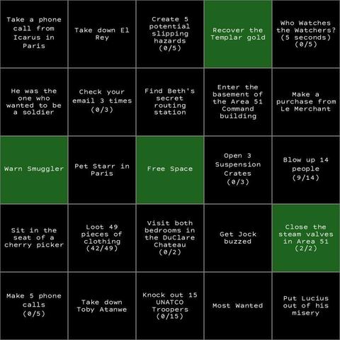 A bingo board with no finished lines...