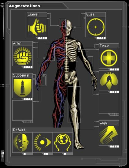 F3 - Ballistic Protection (Level 4)
F5 - Aggressive Defense System (Level 4)
F6 - Combat Strength (Level 4)
F7 - Speed Enhancement (Level 4)
F8 - Targeting (Level 4)
F9 - Regeneration (Level 4)
F10 - Synthetic Heart (Level 4)
F12 - Light (Level 2)