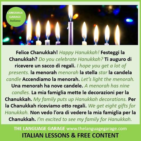 Italian vocabulary and expressions for Hanukkah, image of a menorah