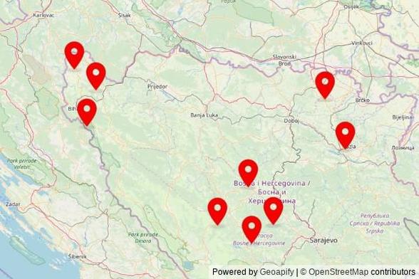 A map showing every place of worship we have visited so far in Bosnia and Herzegovina including:
Kapela sv. Petra Apostola in Blace
Kapela in Travnik
Džamija u Pistalinama in Pištaline
Zavjetna kapela Gospe Husinske in Petrovice Gornje
Katolička crkva sv. Marka Evanđelista in Gradačac
Džamija Šumatac in Skokovi
Kapela sv. Tome Apostola in Botun
Sv. Trojice in Bihać
Atik džamija in Fojnica