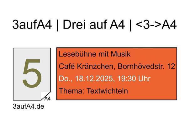 Ankündigung Lesebühne 3 auf A4, 18.12.2025, 19:30 Uhr, Schwerin