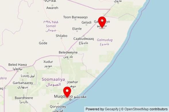 A map showing every place of worship we have visited so far in Somalia including:
Hilal Mosque in Afgooye
Nasru diin in Galkayo
Nasru diin in Galkayo