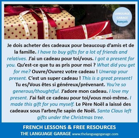 French vocabulary for holiday presents, image of wrapped presents