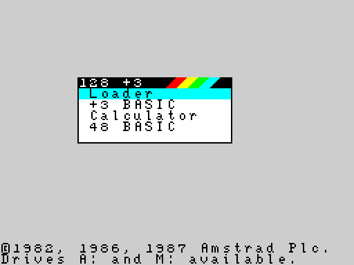 Modified screenshot of the ZX Spectrum +3 power-up screen