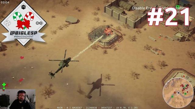 Screenshot from level one of Cleared Hot, with Maker Advent graphics and a live stream of me in the corner.