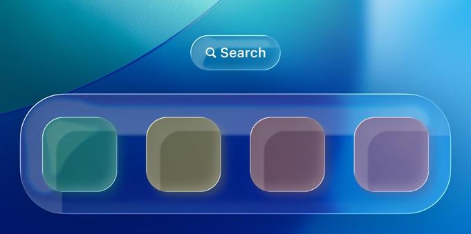 The view of a more glassy iPhone dock and search button with classic Aero style reflections and with four blank coloured icons on the dock.