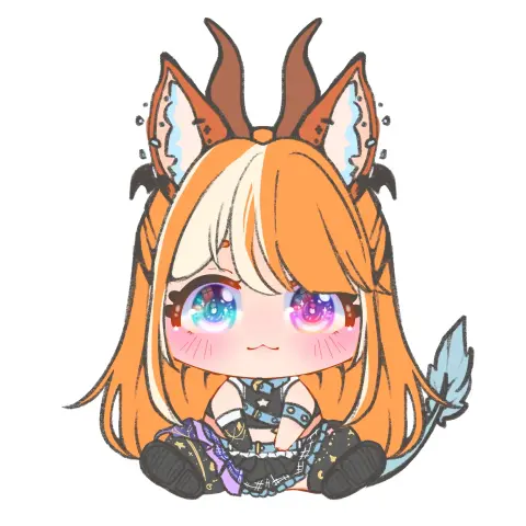 Mein Model, eine kleine Drachenlady, als Chibi sitzend. (Eine farbige Skizze davon). Sie schaut nach vorne, hat leicht rosa Wangen, der Drachenschwanz schaut nach rechts raus. Von den Füßen sieht man einen Teil der Beine, die Knie und die Schuhsohlen,welche mit der Spitze nach außen zeigen.