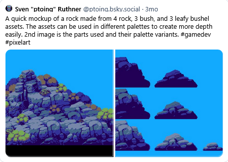 a quick mockup of a rock made from 4 rocks, 3 bush and 3 leafly bushei assets