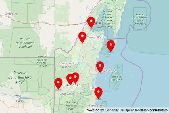 A map showing every place of worship we have visited so far in Belize including:
Emmanuel Pentecostal Church in San Pedro Town
Holy Redeemer Roman Catholic Cathedral in Belize City
St. Andrew's Church in San Ignacio & Santa Elena
San Pedro Roman Catholic Church in San Pedro Town
Sacred Heart Catholic Church in Dangriga Town
Kingdom Hall of Jehovahs Witnesses in Corozal Town
Sacred Heart Catholic Church in Dangriga Town
Iglesia Familia de Dios Lusyvida in Cotton Tree
St. Andrew's Church in San Ignacio & Santa Elena
Templo Luz Del Evangelio in Trial Farm
Camalote Baptist Church in Camalote
Sacred Heart Catholic Church in Dangriga Town