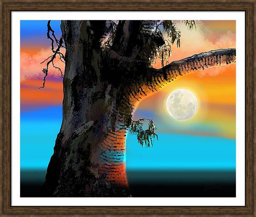 Full Moon Rises As Sun Sets Beneath Australian Spotted Gum by Joan Stratton - paintingsbyjoan.com

The sky holds two stories, the sun dips low in a blaze of orange and pink, while the full moon rises quietly behind it, casting a cool glow across the horizon.

A single spotted gum anchors the scene, its gnarled bark and colour-streaked trunk, its branches draped with wisps of hanging foliage light with a mixture of moonlight and the last rays of the setting sun.

The colours stretch in horizontal bands, like a breath held between day and night.

This piece captures that fleeting moment when the bush feels suspended and quiet, not quite dusk, not yet dark. While the Corymbia maculata tree stands firm as the sky shifts around it, a witness to the changing light.

Created using my Ether Art technique - hand-drawn digitally from a blank canvas - it blends expressive abstraction with storytelling and vibrant detail. Available across fine art prints, canvases, puzzles, apparel, and home décor.


Explore more expressive landscapes and native trees or sunrise sunset artworks in my gallery at:
https://joan-stratton.pixels.com/collections/landscapes or
https://joan-stratton.pixels.com/collections/sunrise+sunsets or
https://joan-stratton.pixels.com/collections/trees