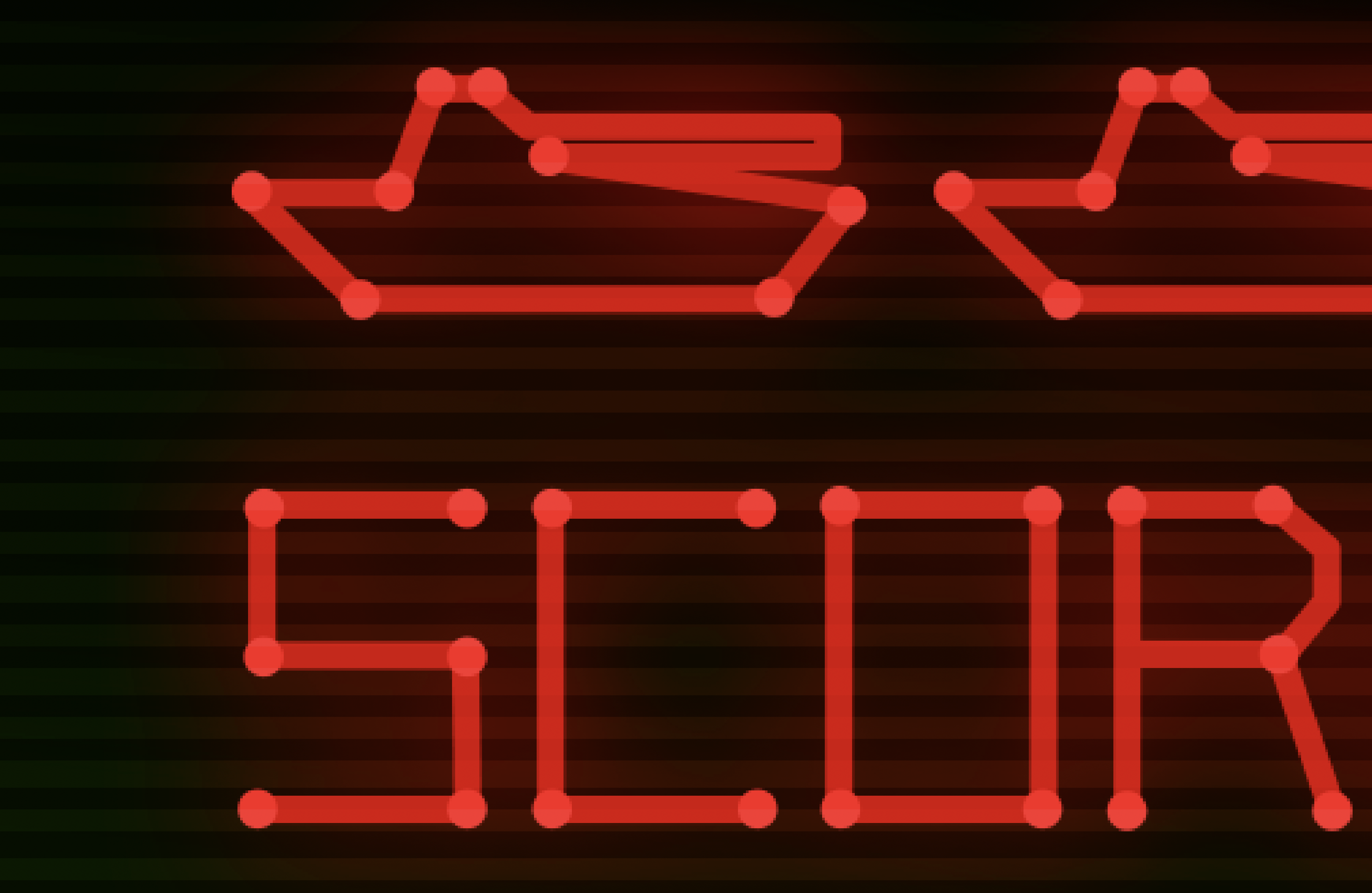Detailed view of the red scoring text in the battle zone wallpaper with small circles at the corners of shapes to try and simulate increase brightness where the vector shapes converged in the actual game