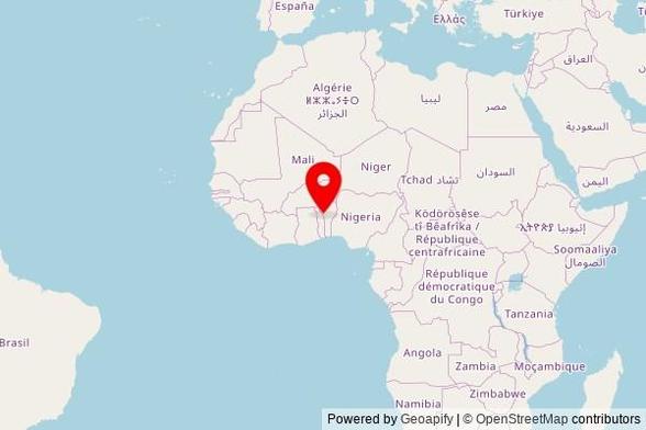 A zoomed in map showing a pin at the position of Eglise Catholique, N20, Faladè, Togo