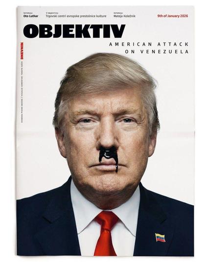 Trump con el bigote de Hitler hecho con petróleo chorreando.