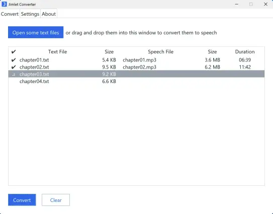 Jimlet Text to Speech Converter Main Screen Conversion in Progress
