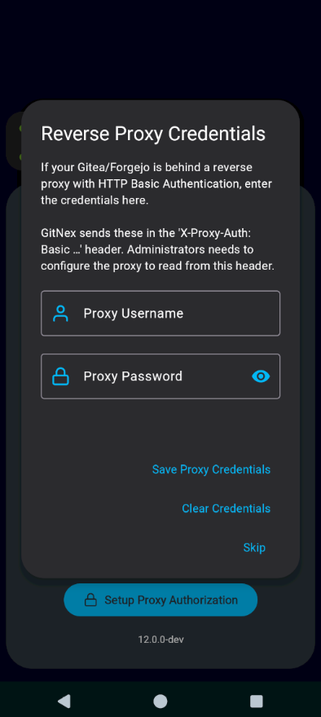 GitNex with HTTP basic auth