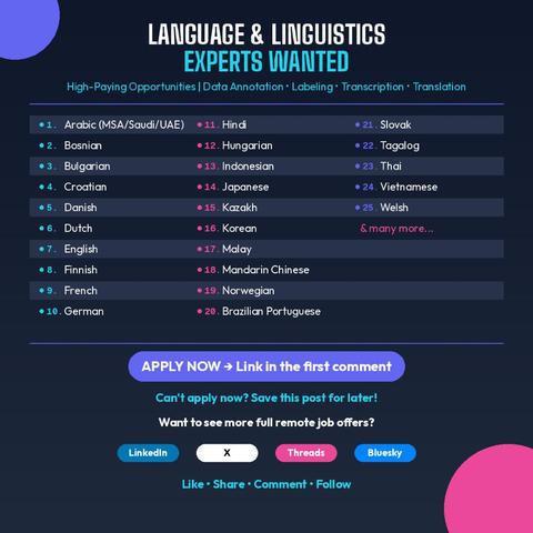 Language Linguistics Experts Freelance Remote Work Home Office Career Data Annotation Labeling Transcription Translation Freedom Digital Nomad High-Paying