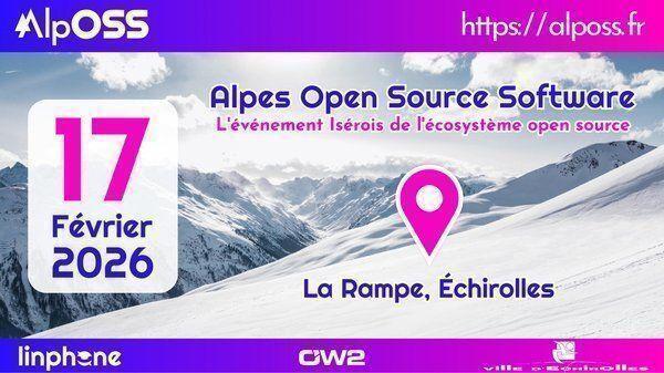 📢 M-1 avant #AlpOSS2026 ! 

Rdv le 17/02 à La Rampe, @echirolles@colter.social !

L’Adullact sera présente avec un stand et co-animera à 10h: « Vers une messagerie instantanée libre, décentralisée et souveraine : quel #Tchap pour les collectivités ? »  avec @arawa@pouet.chapril.org  (Erik Da Silva), Philippe Le Brouster et Matthieu FAURE. 


🔗 Infos évènement : https://alposs.fr/

🔗 Infos conférence : https://pretalx.com/alposs-2026/talk/3VKV3J/


#AlpOSS #LogicielLibre #Collter  #Adullact
