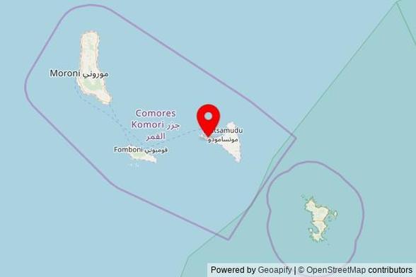 A map showing the area of Mromouhouli مروموهولي with a pin at the position of مسجد زوياني, Route Nationale 23, Mromouhouli مروموهولي, Comoros