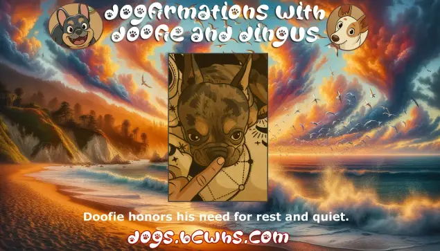 Dogfirmations with Doofie and Dingus: Quiet
 
Doofie honors his need for rest and quiet.