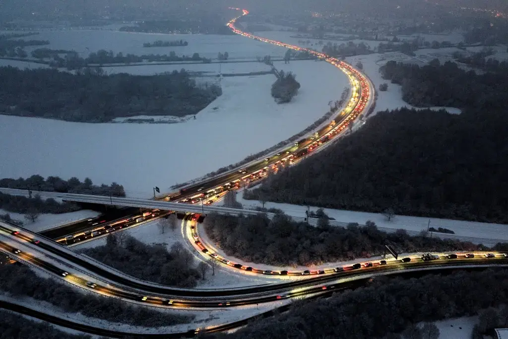 Ribbons of light in a winter landscape.