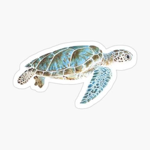 Sticker d'une tortue marine nageant, peinte à l'aquarelle.