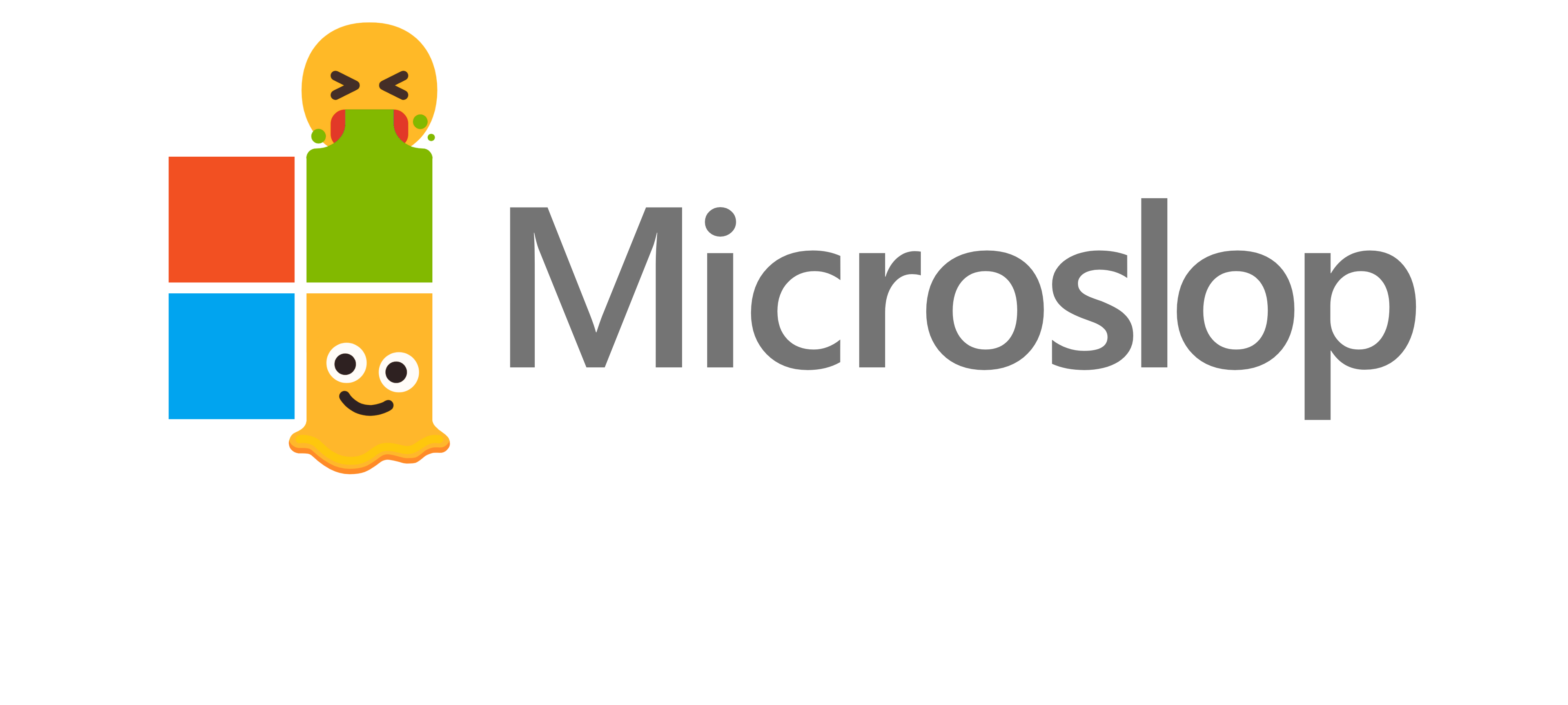 The Microsoft logo but modified to be "Microslop" with a vomit emoji and a melting emoji