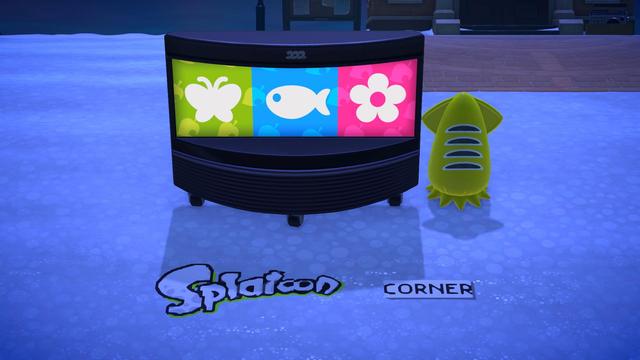 A splatfest sign panel and a squid bumper arranged horizontally, with "Splatoon Corner" printed on the ground