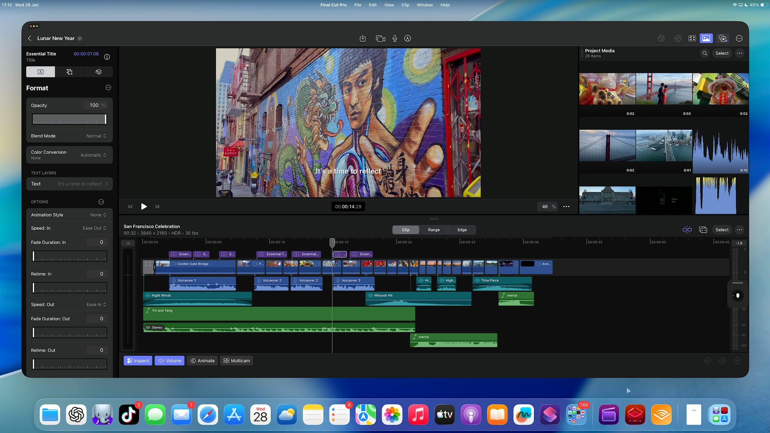 FCP on iPad resized to fill external display with demo project