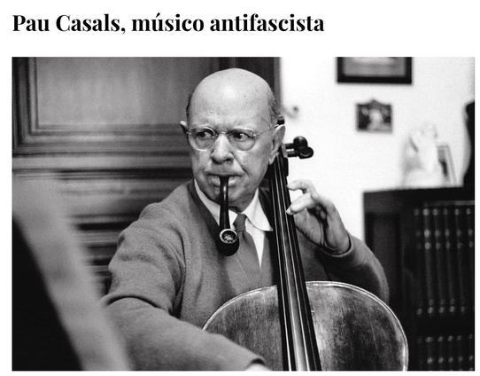 a screenshot of Catalan cellist Pablo Casals taken from this website: 

https://nuevarevolucion.es/pau-casals-musico-antifascista/

The title above the picture says it all: Pau Casals, músico antifascista 

He was often photographed playing his cello with his pipe in his mouth, as he is here. 