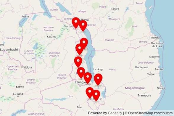 A map showing every place of worship we have visited so far in Malawi including:
Dedza Catholic Church in Dedza
St Mary's in Mwanza
St Pauls CCAP Church in Limbe
Agape Life Church International (IWC) in Lilongwe
Mchengautuba CCAP in Mzuzu
Kasungu CCAP in Kasungu
Kazomba CCAP in Mzimba
Mangochi SDA in Samama
Dedza Catholic Church in Dedza
kerk in Chitipa
church in Misesa
SDA Church in Karonga
Kazomba Catholic Church in Mzimba