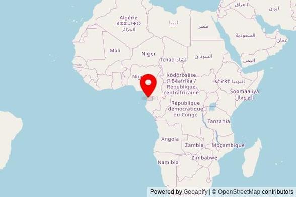 A zoomed in map showing a pin at the position of Iglesia de San Pedro, Carretera de Circunvalación de Bata, Bata, Equatorial Guinea