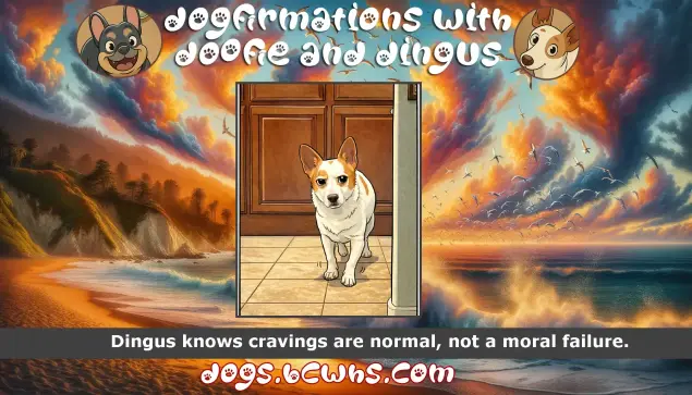 Dogfirmations with Doofie and Dingus: Cravings
 
Dingus knows cravings are normal, not a moral failure.
 