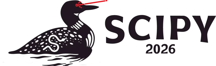 A laser-eyed loon with the SciPy logo and text SciPy 2026