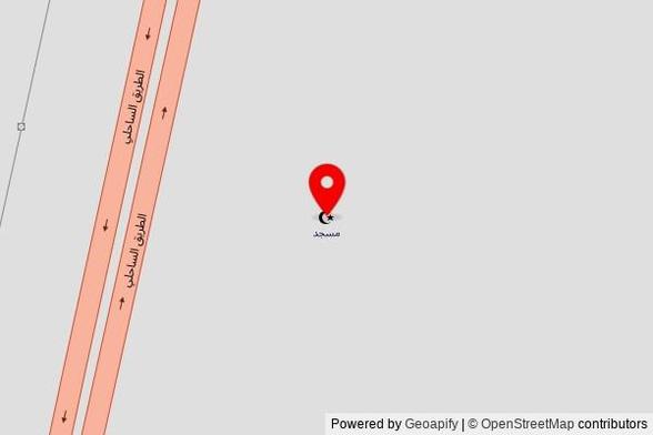A zoomed out map with a pin at the position of مسجد, Coastal Road, Al Qadhadhimah, Libya