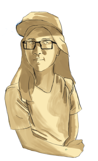 Process picture showing yellow underpainting of my self-portrait sketch