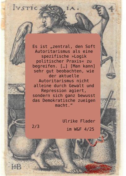 Es ist „zentral, den Soft Autoritarismus als eine spezifische »Logik politischer Praxis« zu begreifen. […] [Man kann] sehr gut beobachten, wie der aktuelle Autoritarismus nicht alleine durch Gewalt und Repression agiert, sondern sich ganz bewusst das Demokratische zueigen macht.“