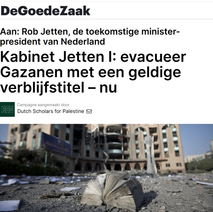 Kabinet Jetten I: evacueer Gazanen met een geldige verblijfstitel – nu