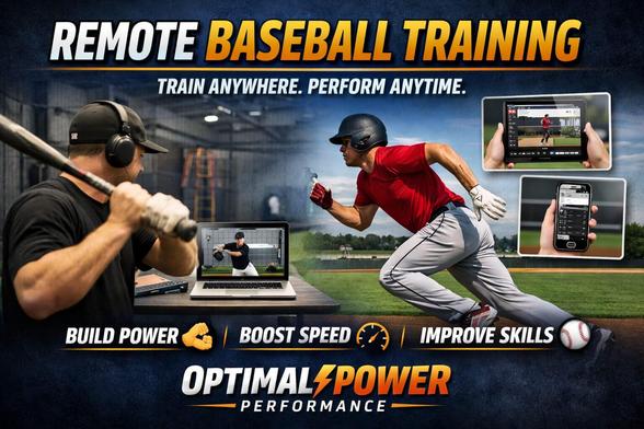 Baseball players using remote baseball training on mobile devices, tablets, and laptops to build power, boost speed, and improve skills with Optimal Power Performance.