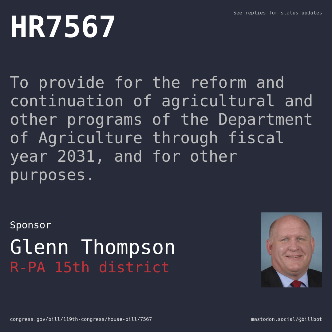 Description of HR7567, and a depiction of its sponsor, Glenn Thompson.